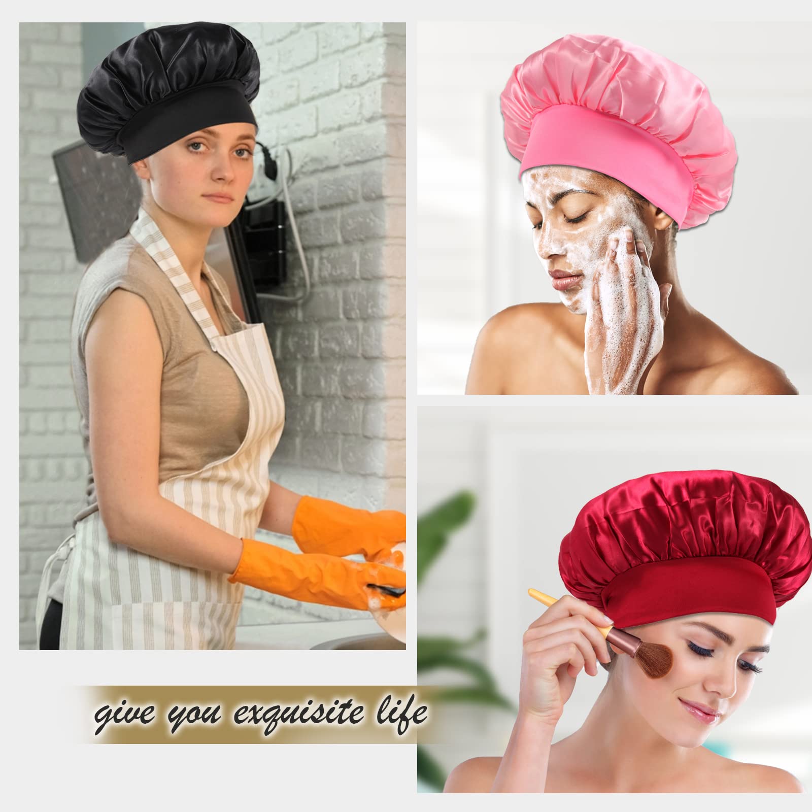 KEPUWAY bonnet on model with dreadlocks showing protection for long styles