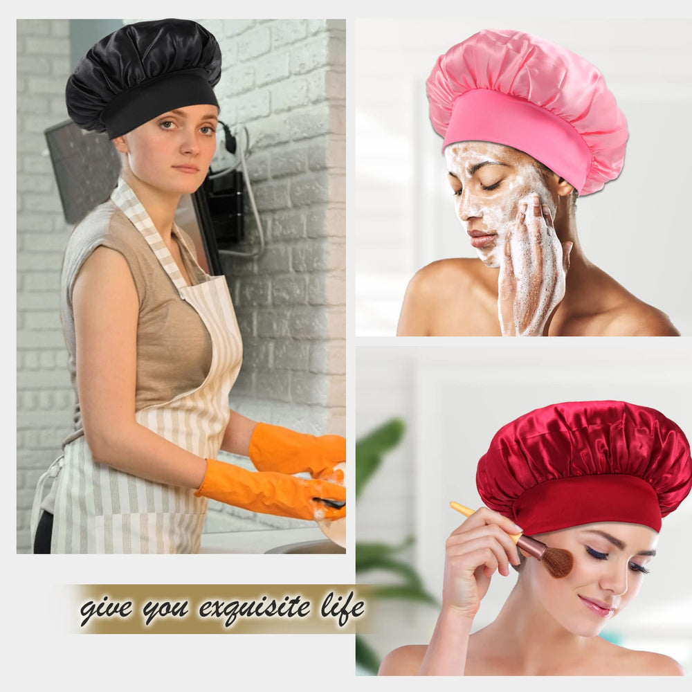 KEPUWAY bonnet on model with dreadlocks showing protection for long styles