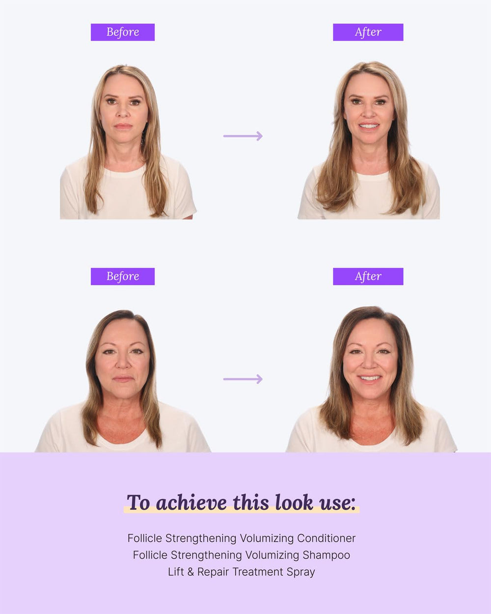 Keranique before and after visual showing fuller-looking, volumized hair