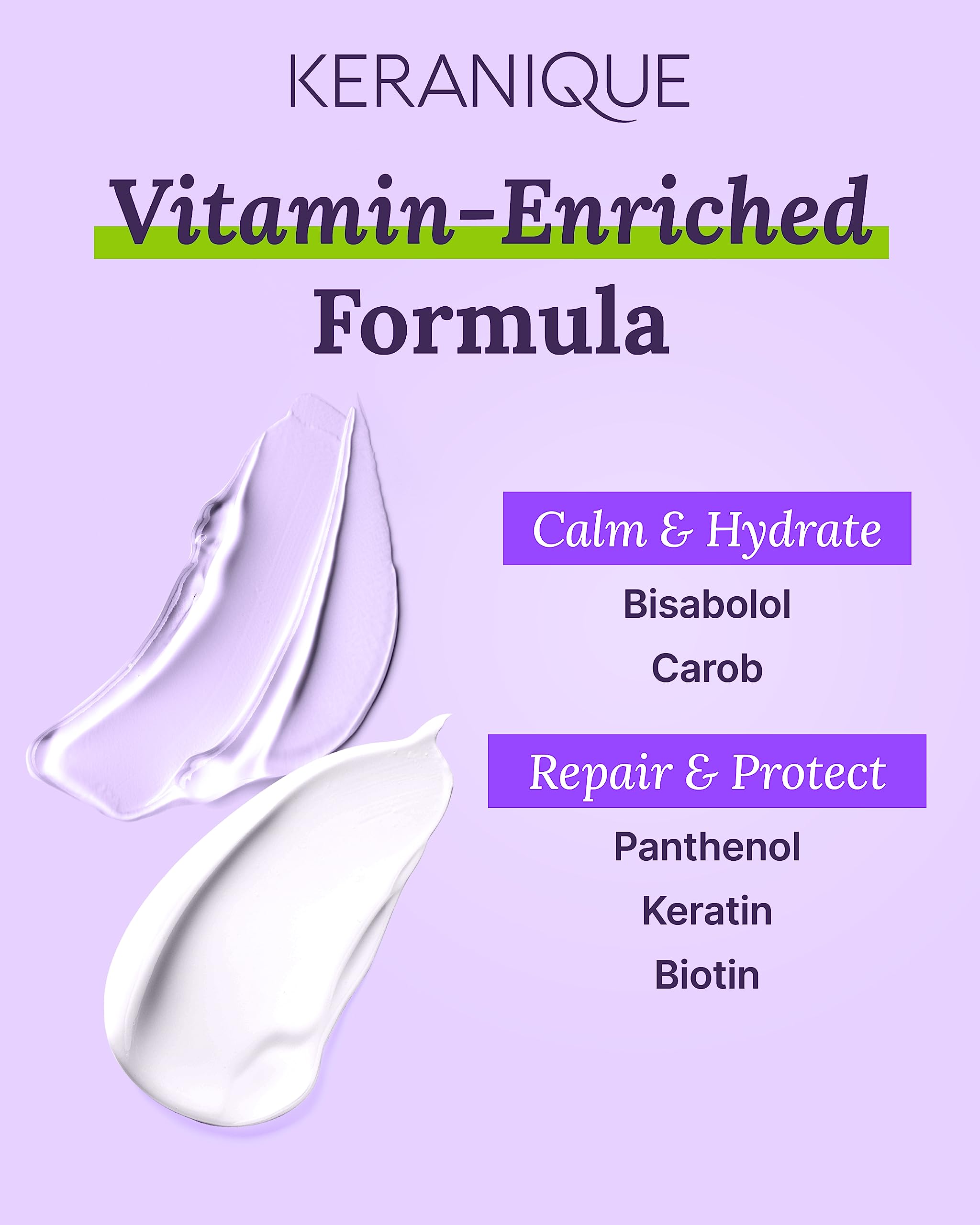 Keranique bottles with Biotin and panthenol ingredients highlighting fortification
