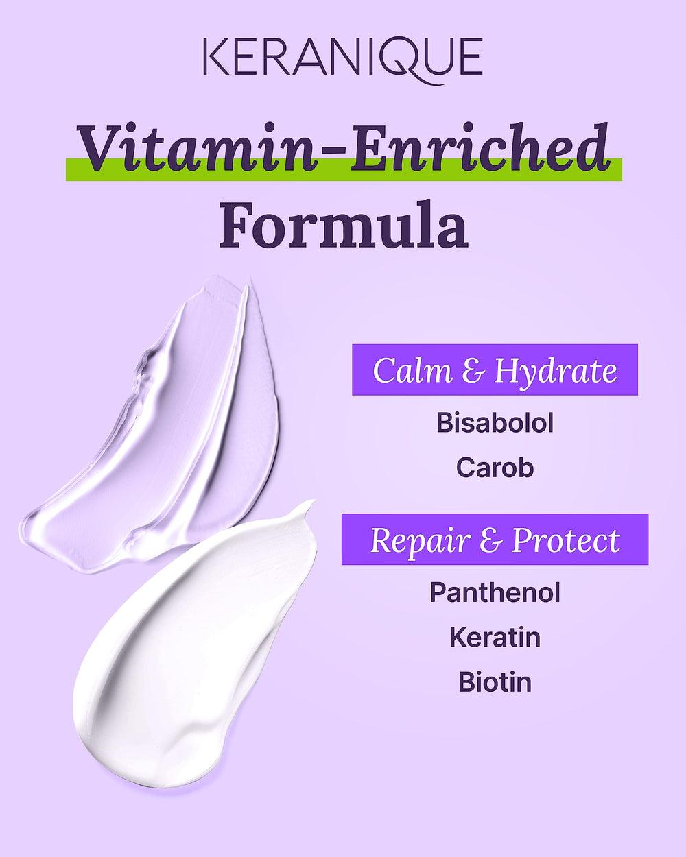 Keranique bottles with Biotin and panthenol ingredients highlighting fortification