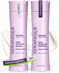 Keranique front packaging showing shampoo and conditioner for visible repair
