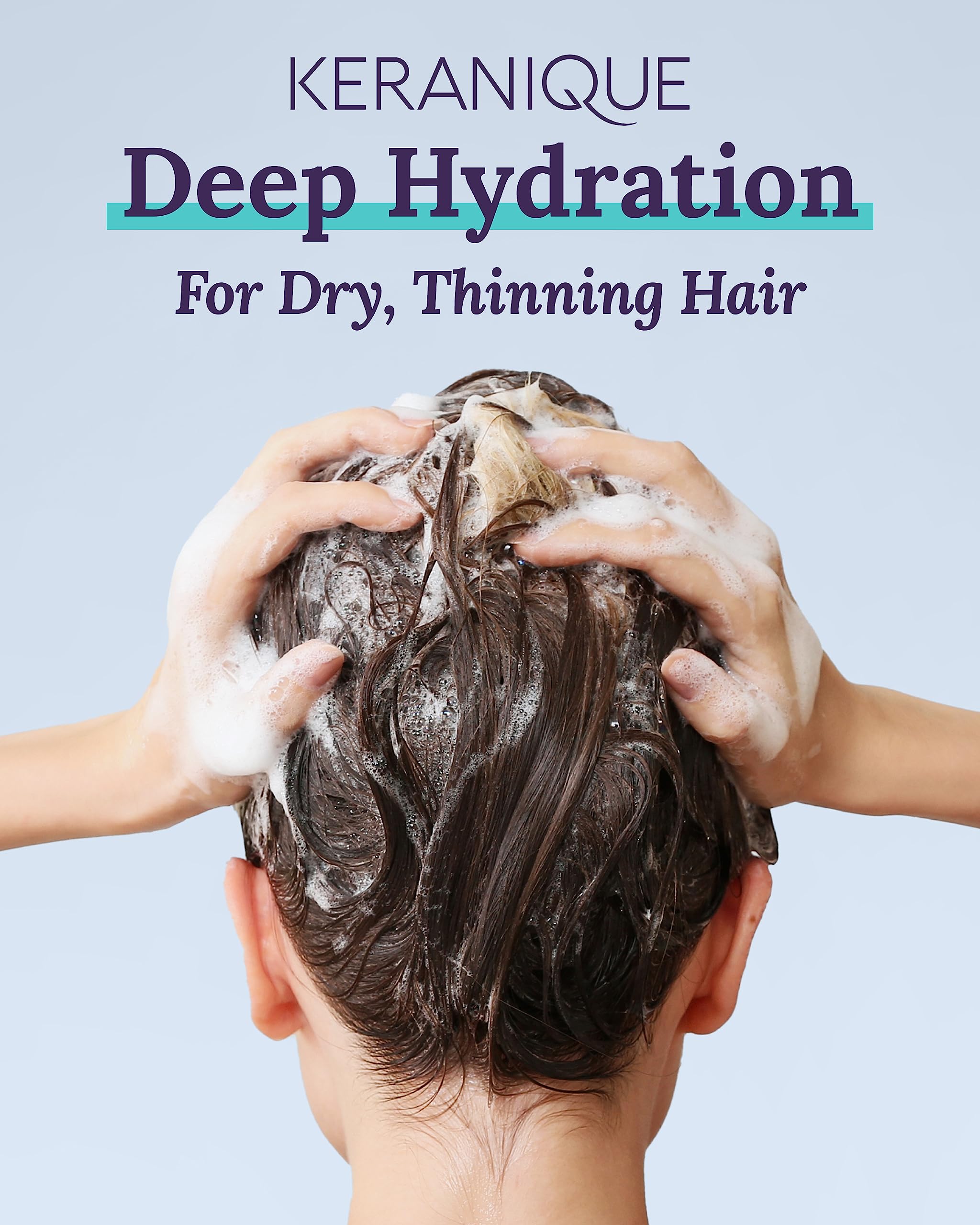 Keranique pump dispensing lightweight shampoo foam for easy application