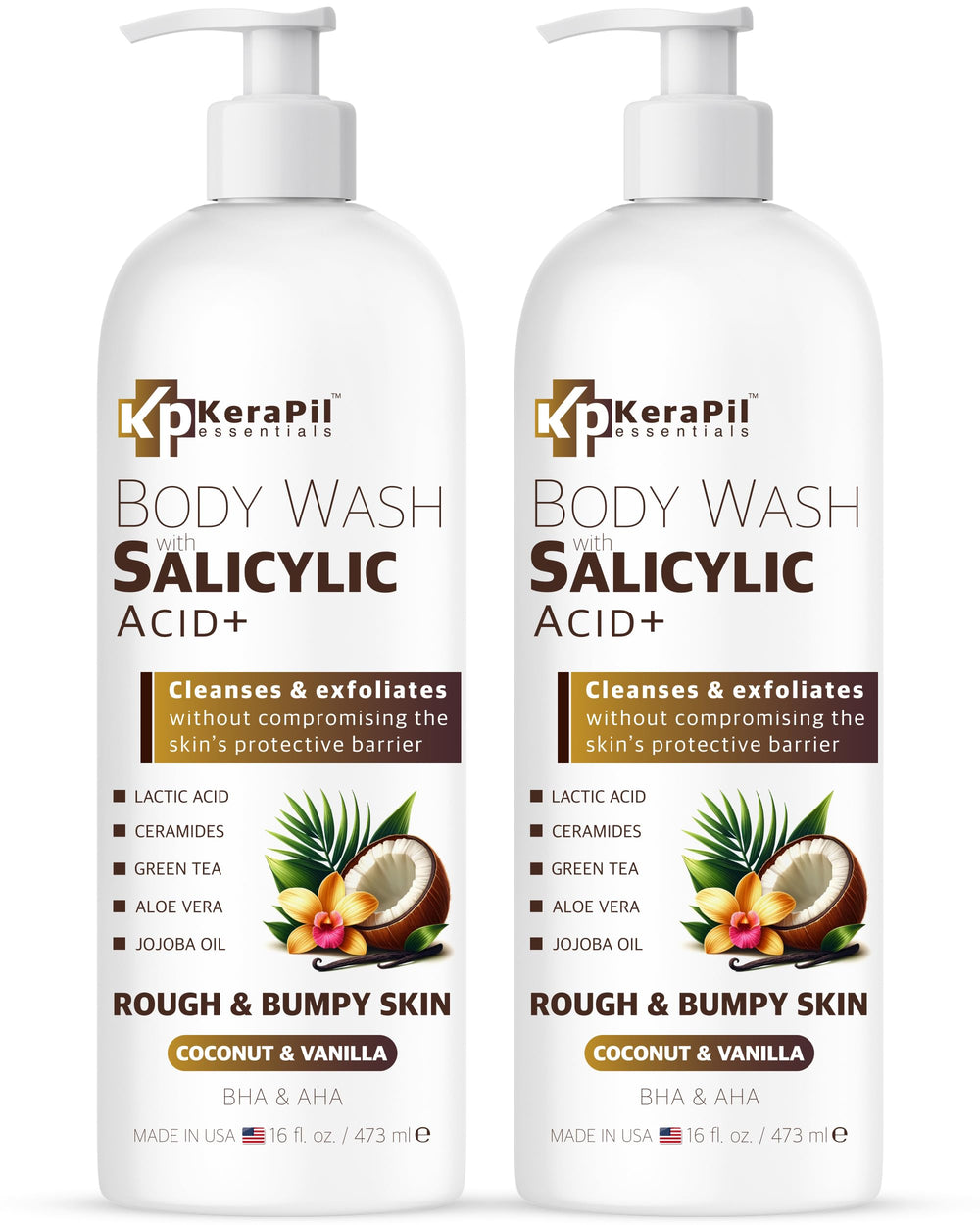 KERAPIL front packaging showing coconut vanilla scent and exfoliating benefit