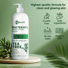 KERAPIL pouring body wash onto hand, illustrating quick lathering and refreshment