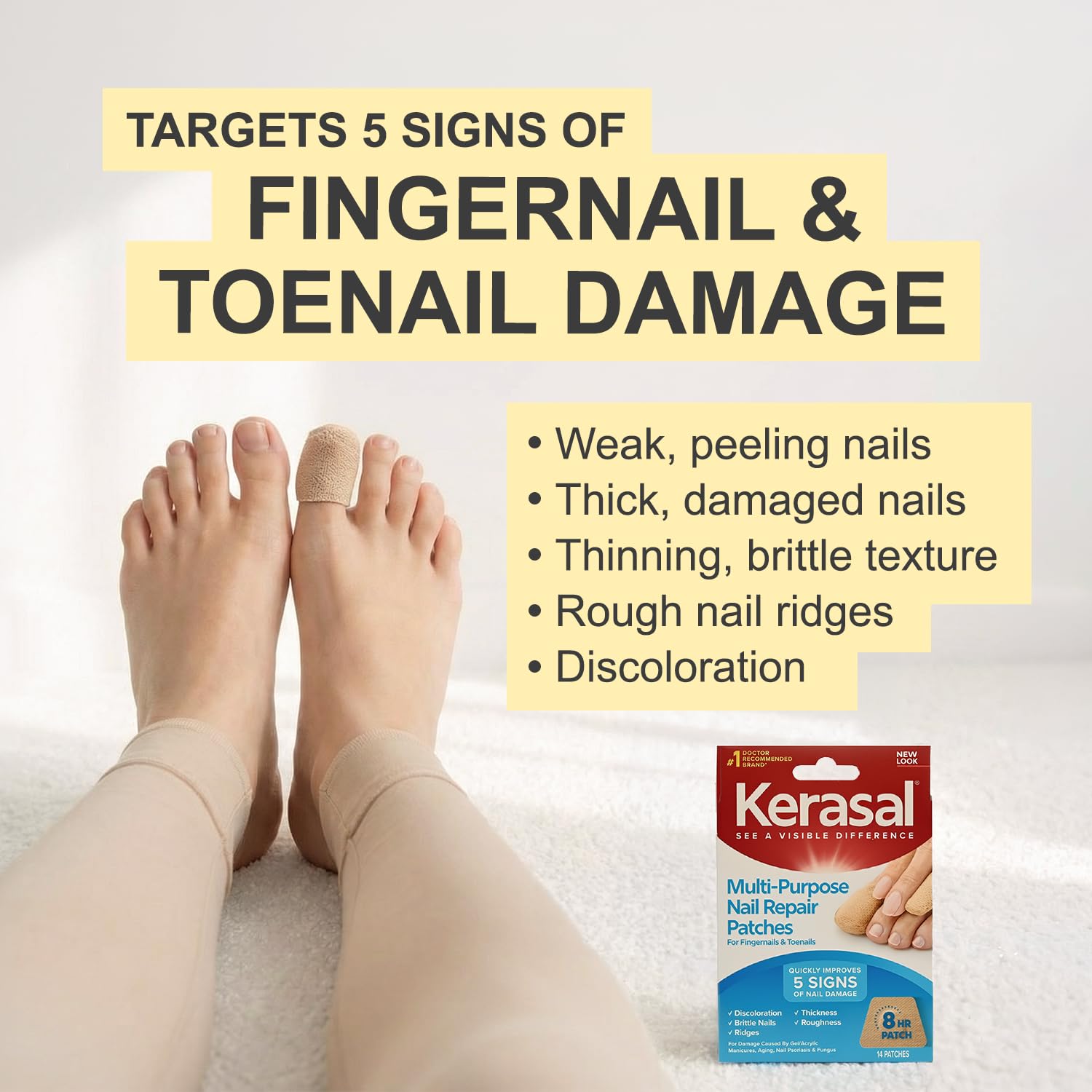 Kerasal patch being applied to fingernail for visible protection benefit