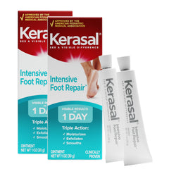 Kerasal front view of two 1 oz tubes showing product packaging and benefits