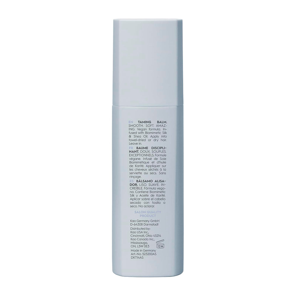 Kerasilk taming balm label close-up, showing biomimetic silk and shea oil ingredients benefit