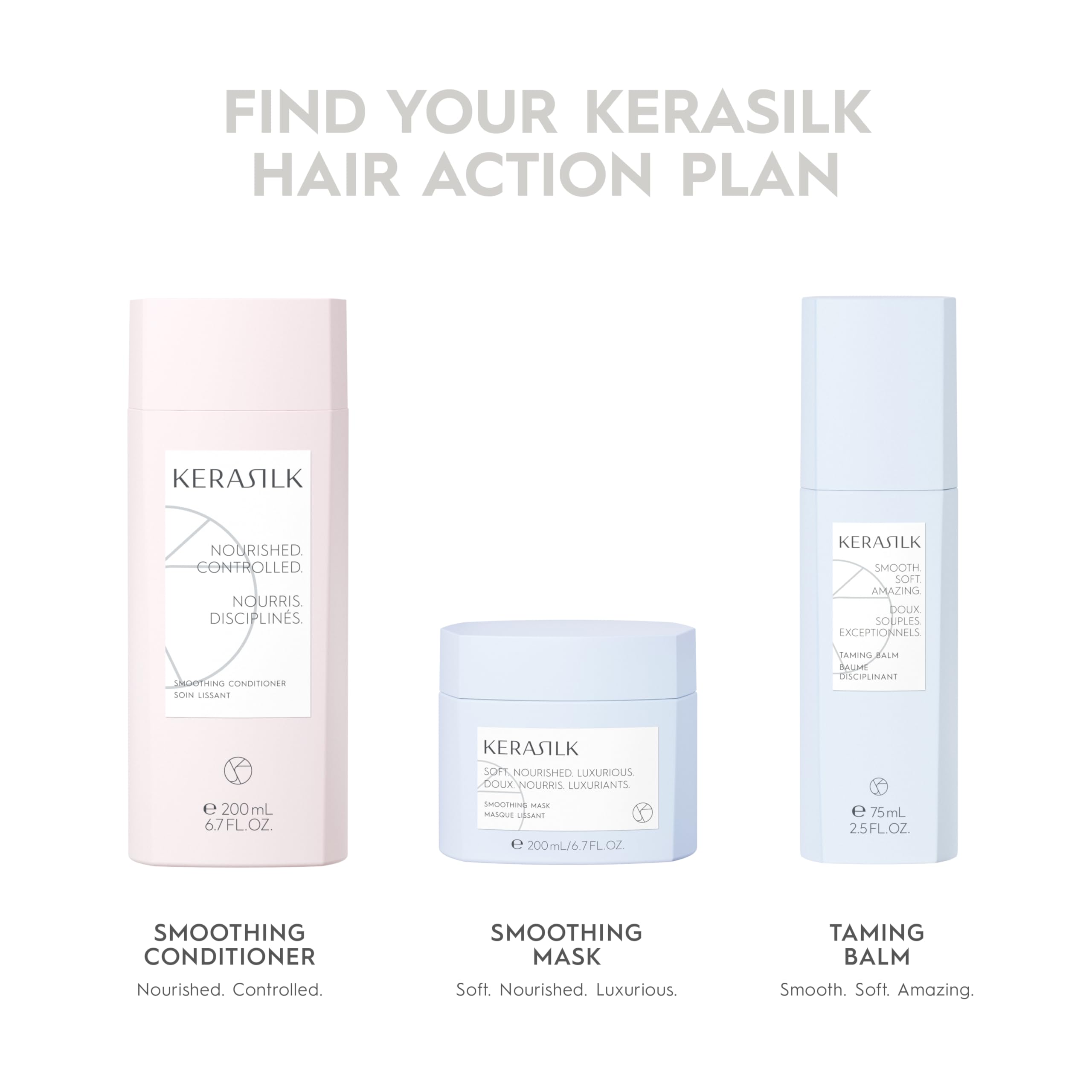 Kerasilk with silk visual representing biomimetic silk smoothing action
