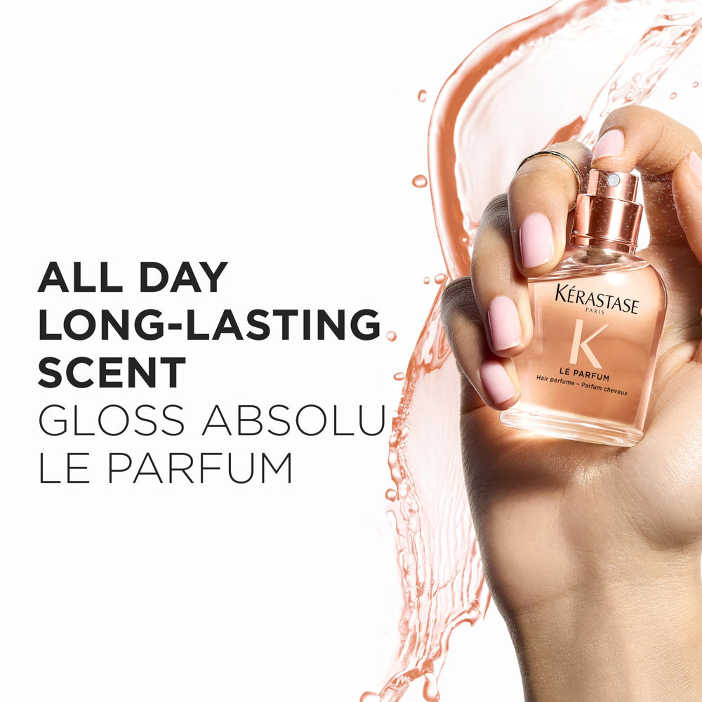 KÉRASTASE bottle beside handbag demonstrating perfect on-the-go convenience