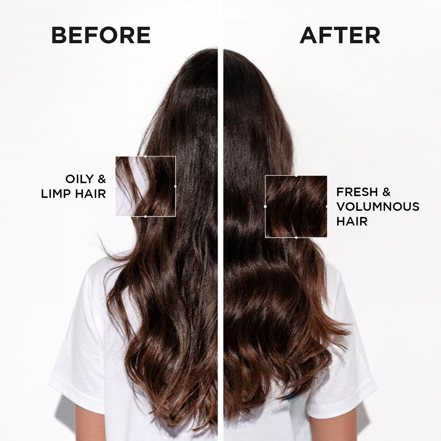 KÉRASTASE spray being applied to roots, showing immediate refresh and lifted volume