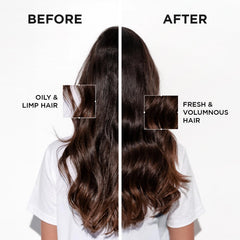 KÉRASTASE spray being applied to roots, showing immediate refresh and lifted volume
