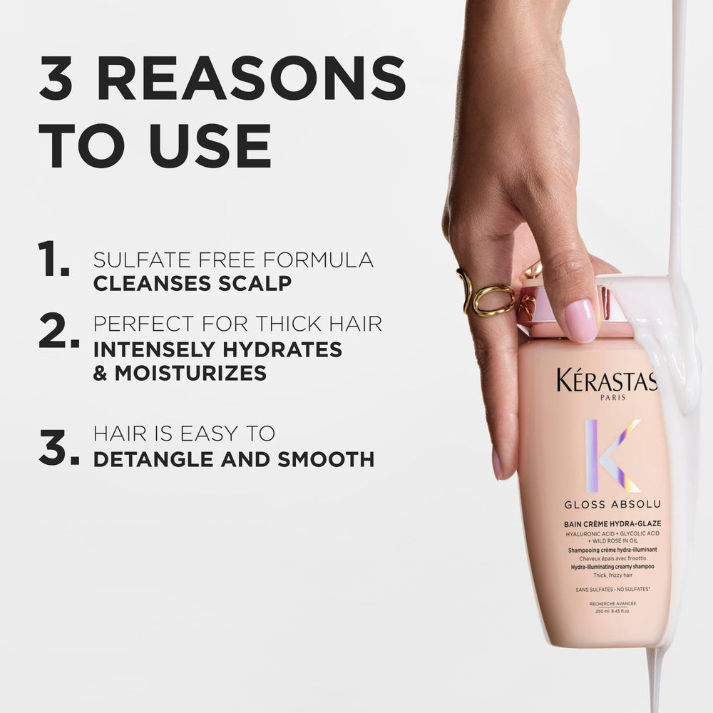 KÉRASTASE creamy shampoo texture on palm, showing moisturizing texture and easy spread