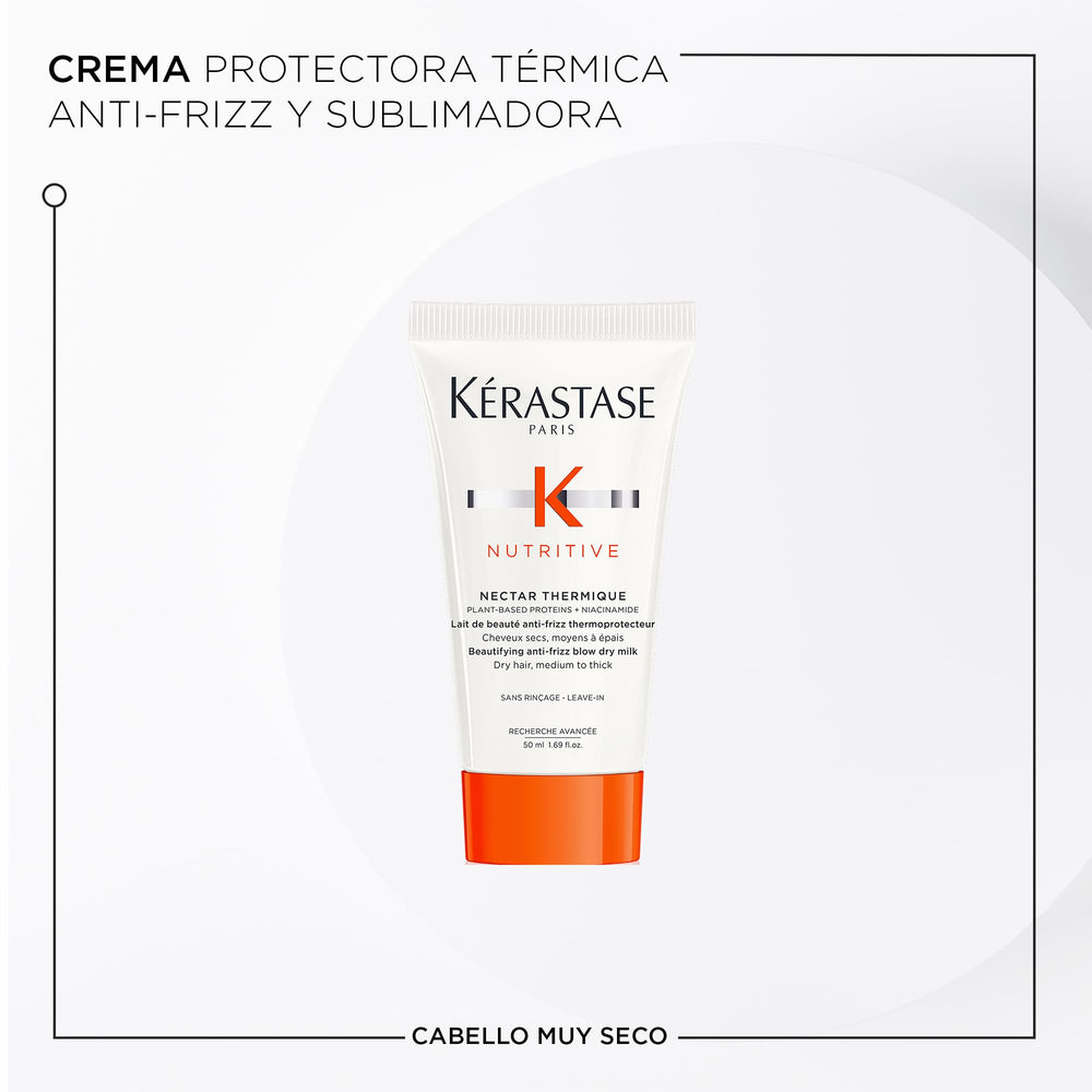KÉRASTASE blow-dry cream in hand indicating heat protection benefit