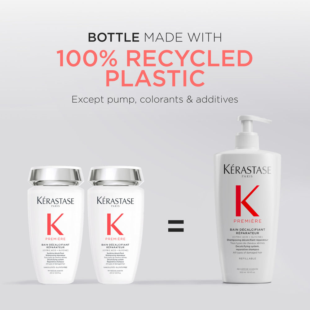 KÉRASTASE on bathroom shelf in lifestyle setting suggesting salon-grade repair at home