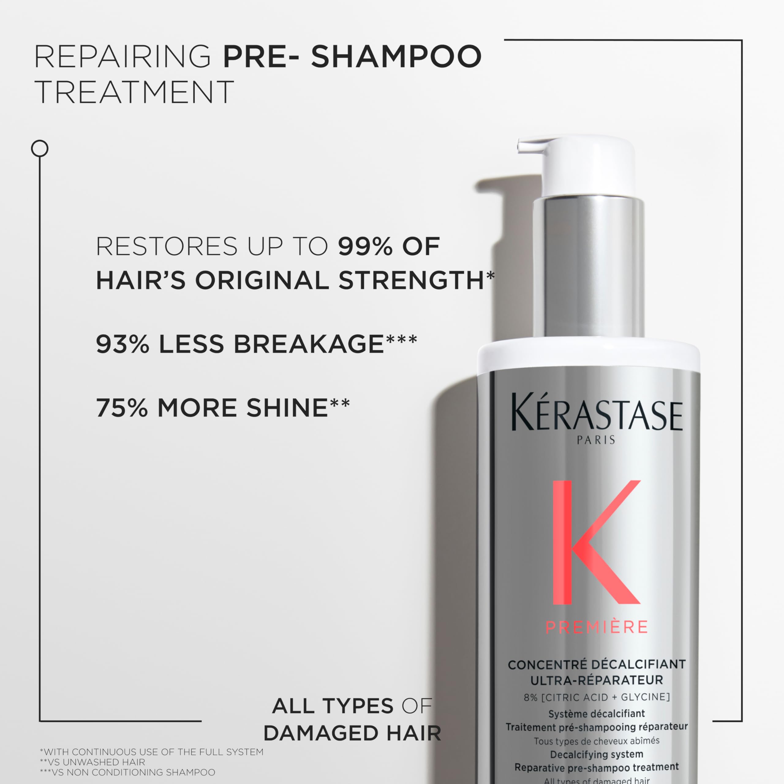 KÉRASTASE before and after hair strands showing reduced breakage
