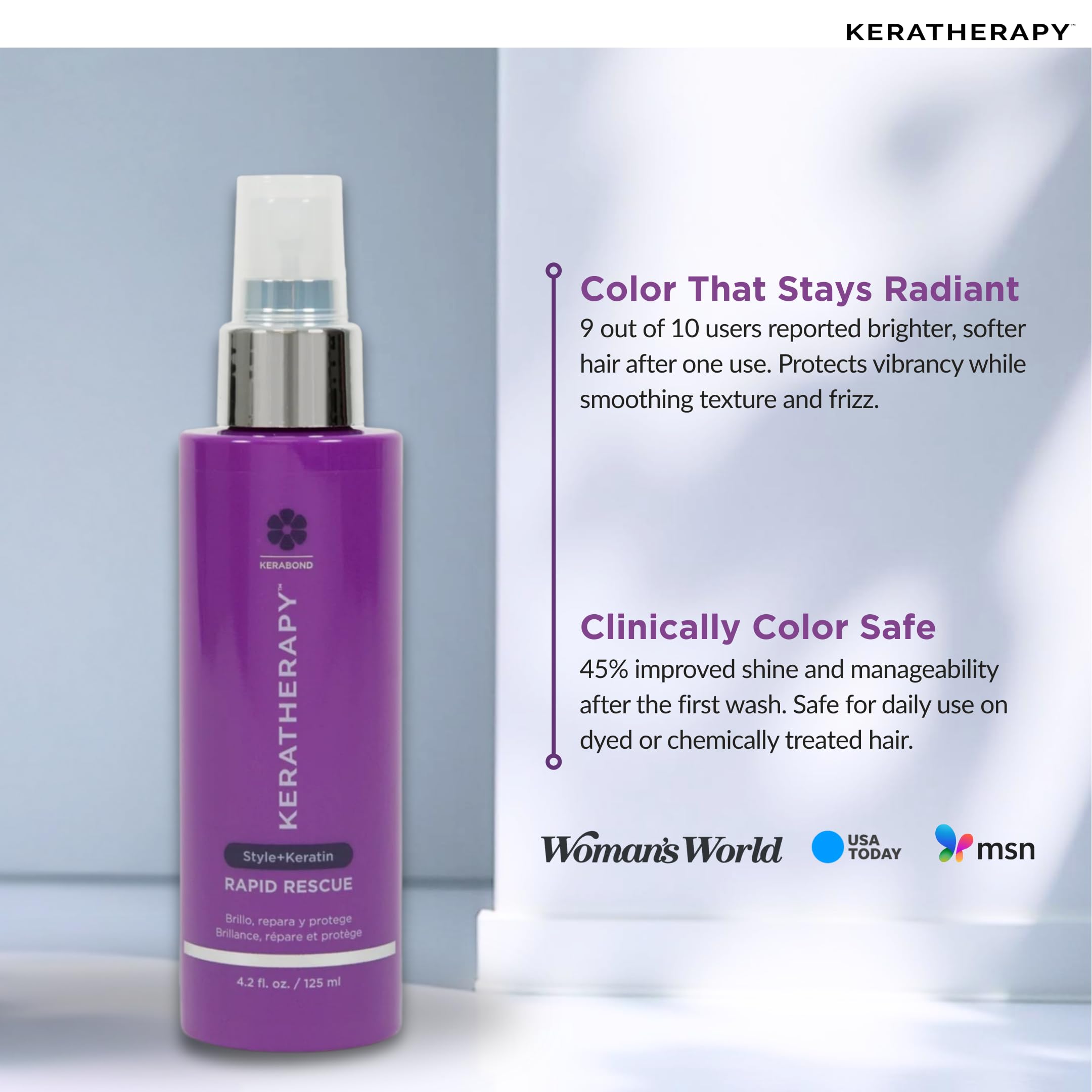 KERATHERAPY 4.2 fl oz bottle beside ruler showing travel-friendly size