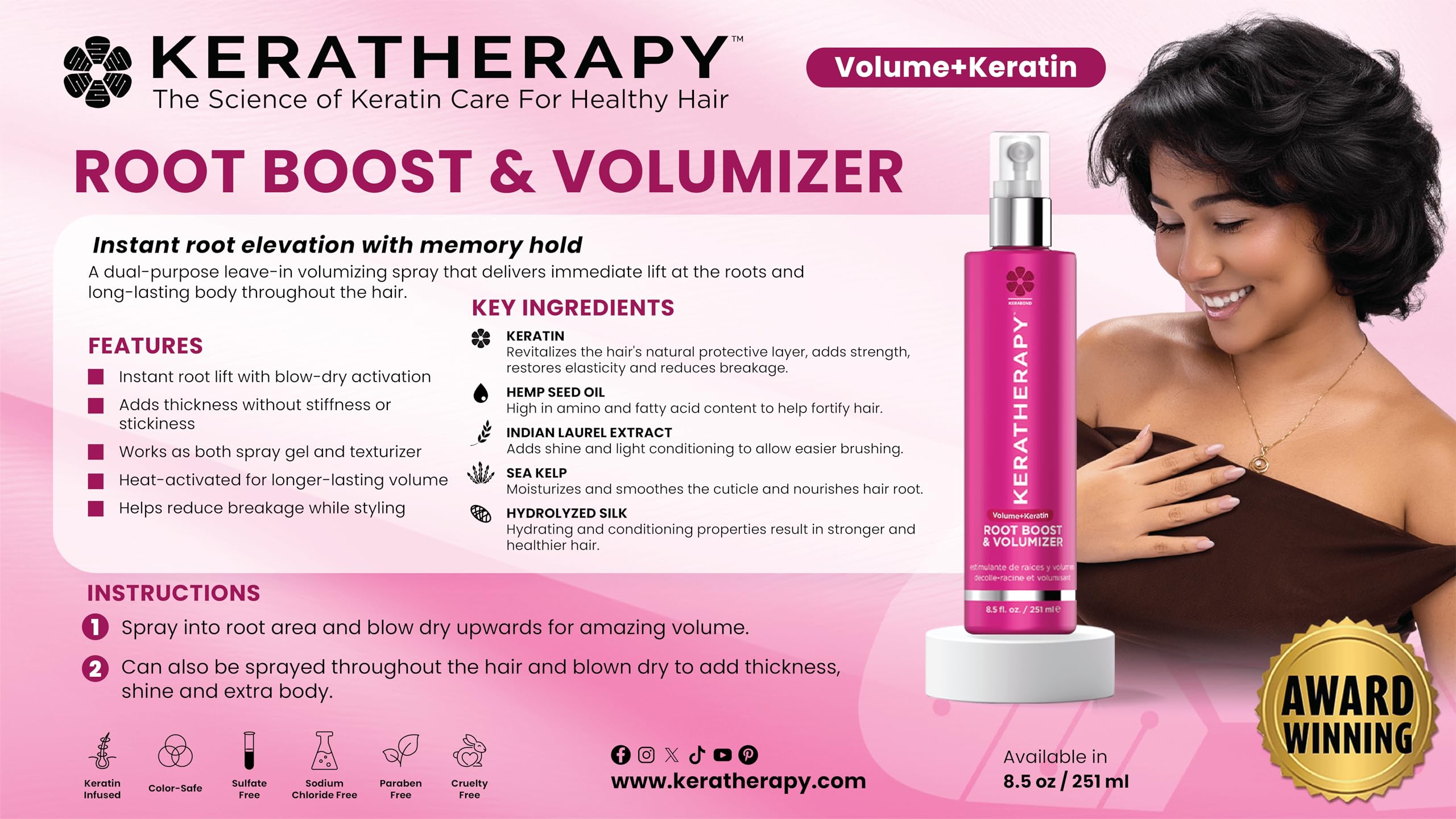 KERATHERAPY applying root spray for instant lift at crown