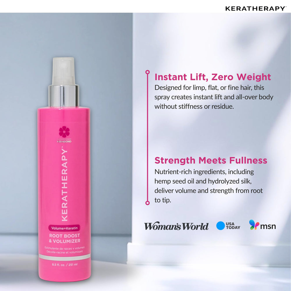 KERATHERAPY bottle held in hand showing 8.5 fl oz scale