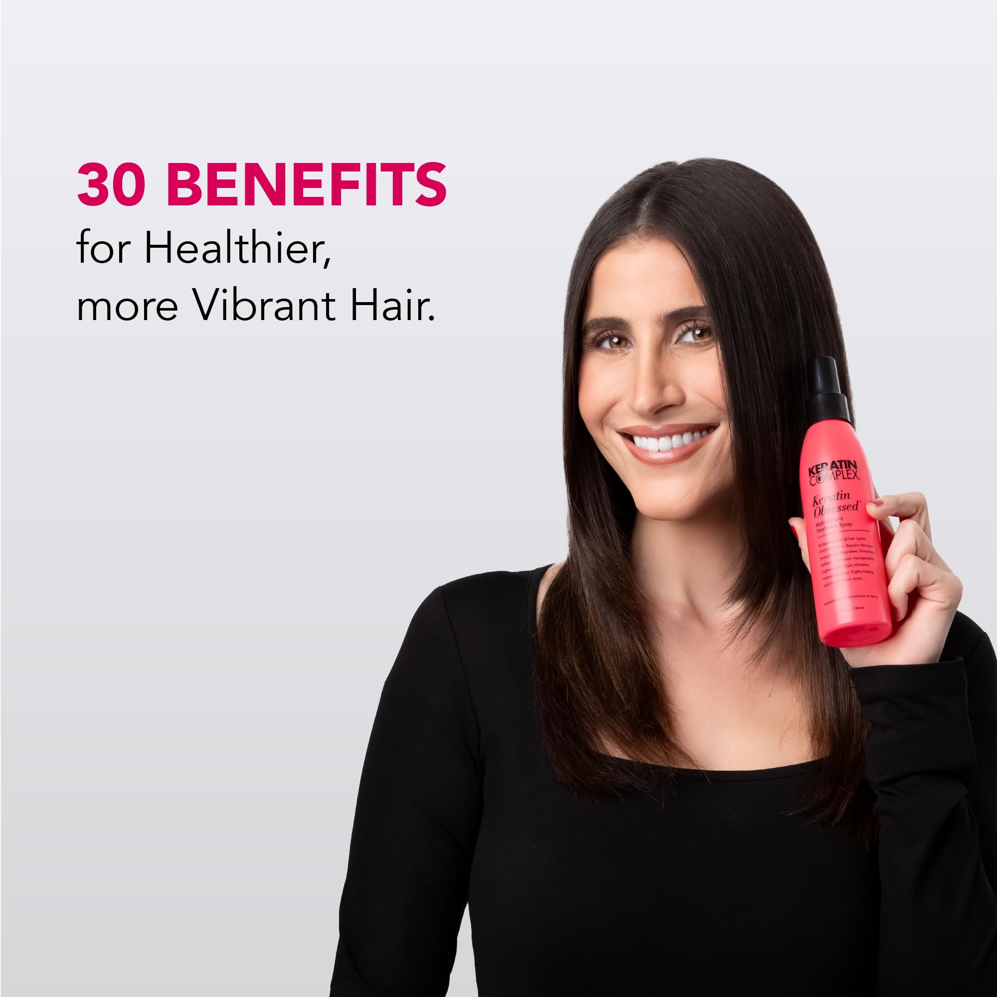 Keratin Complex before and after hair comparison showing reduced frizz and shine benefit