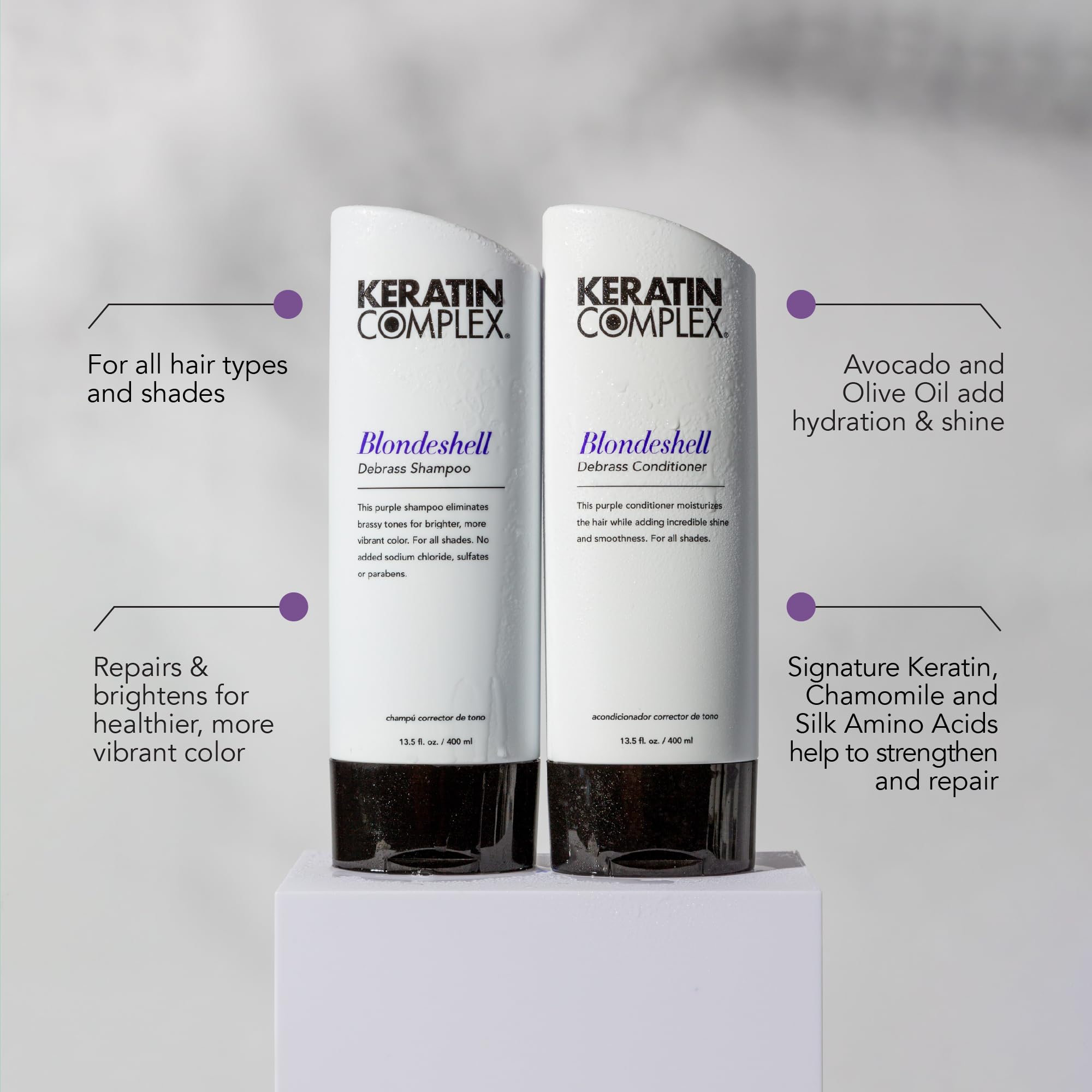 Keratin Complex creamy lavender lather demonstrating toning texture and coverage