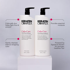 Keratin Complex bottles next to common items showing 33.8 fl oz scale