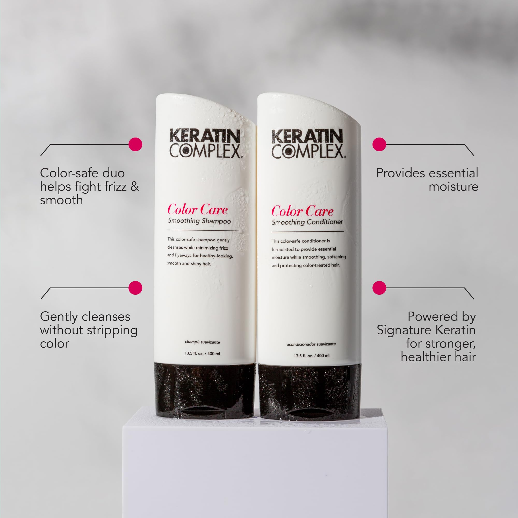 Keratin Complex creamy conditioner texture demonstrating rich hydration and frizz control