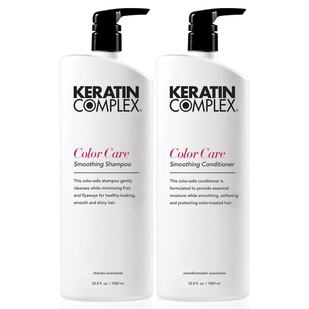 Keratin Complex duo front packaging showing full-size bottles and benefits