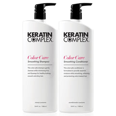 Keratin Complex duo front packaging showing full-size bottles and benefits