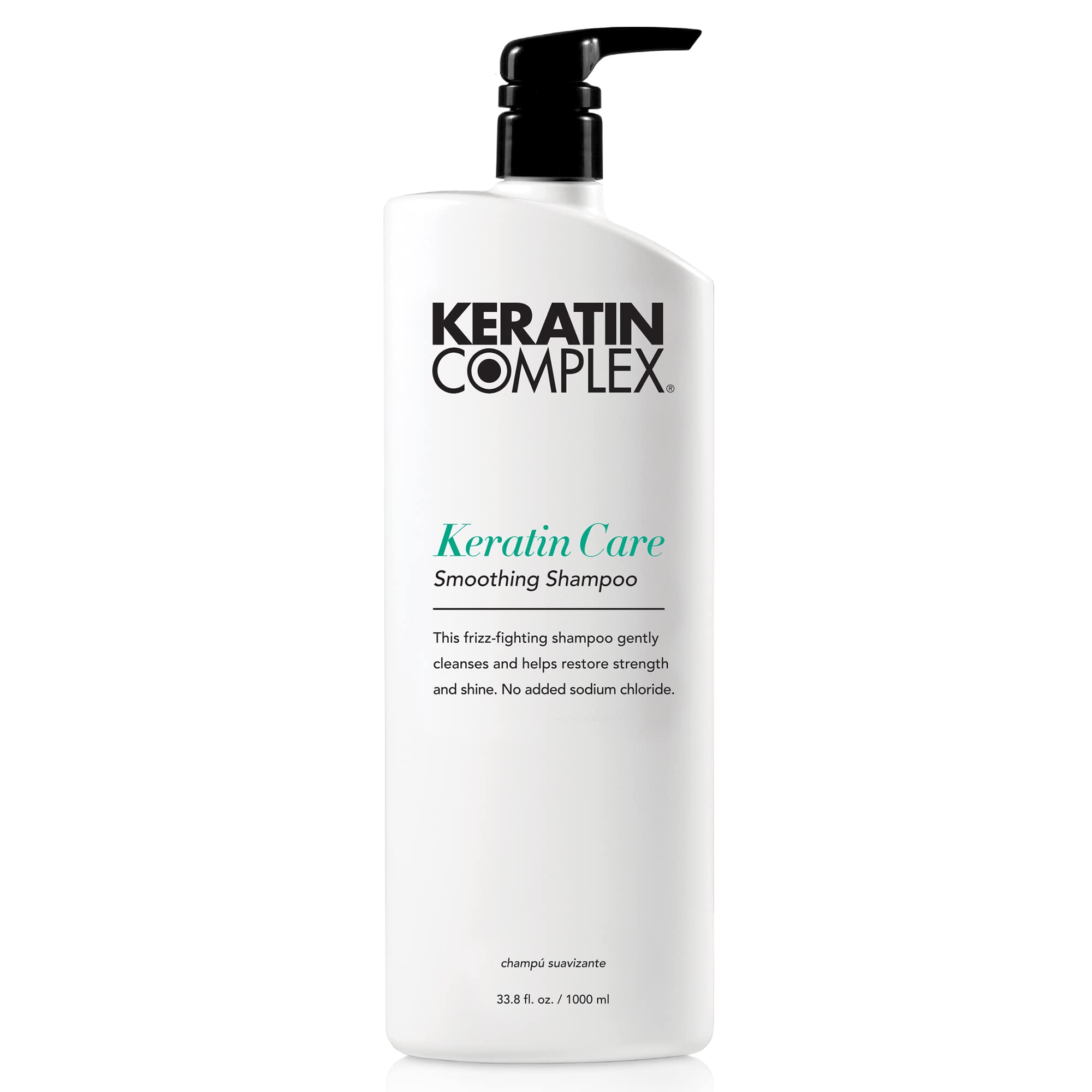 Keratin Complex front bottle showing label and benefit of frizz control