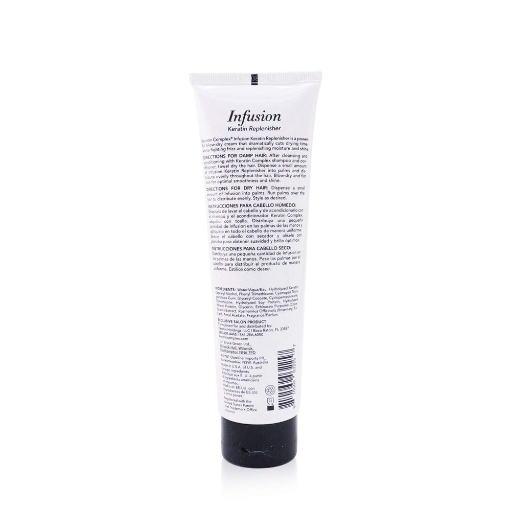 Keratin Complex applied to damp hair during blow-dry for frizz control