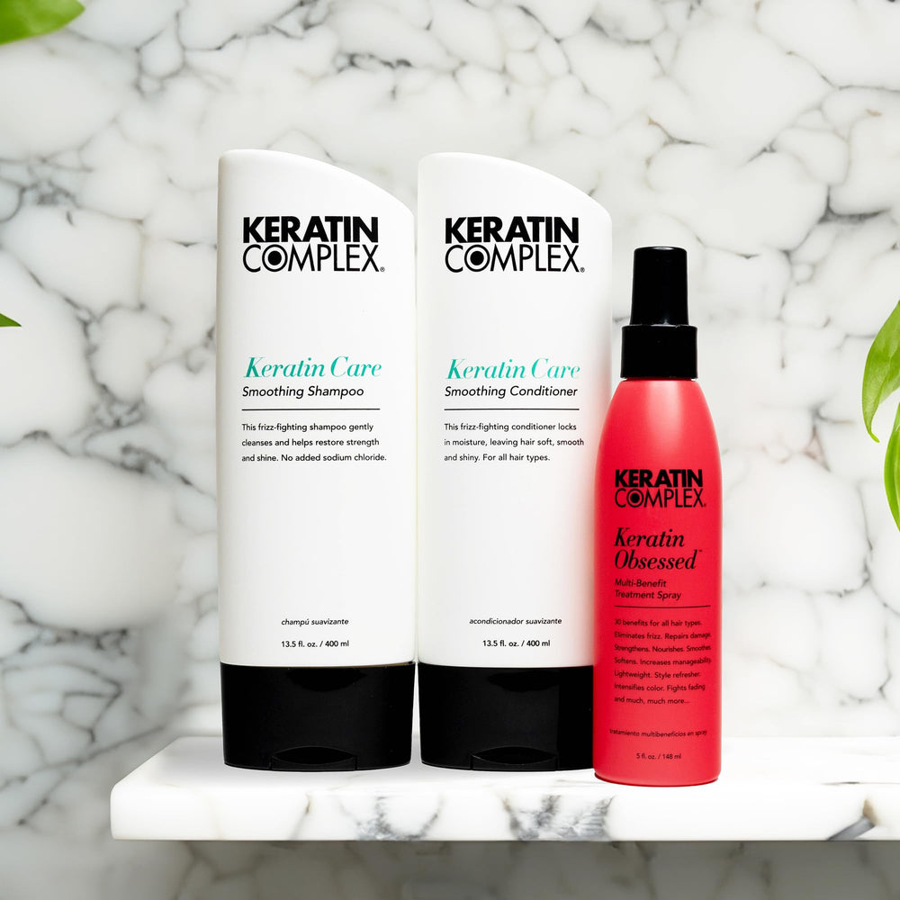 Keratin Complex Keratin Obsessed bottle detail for polished finish