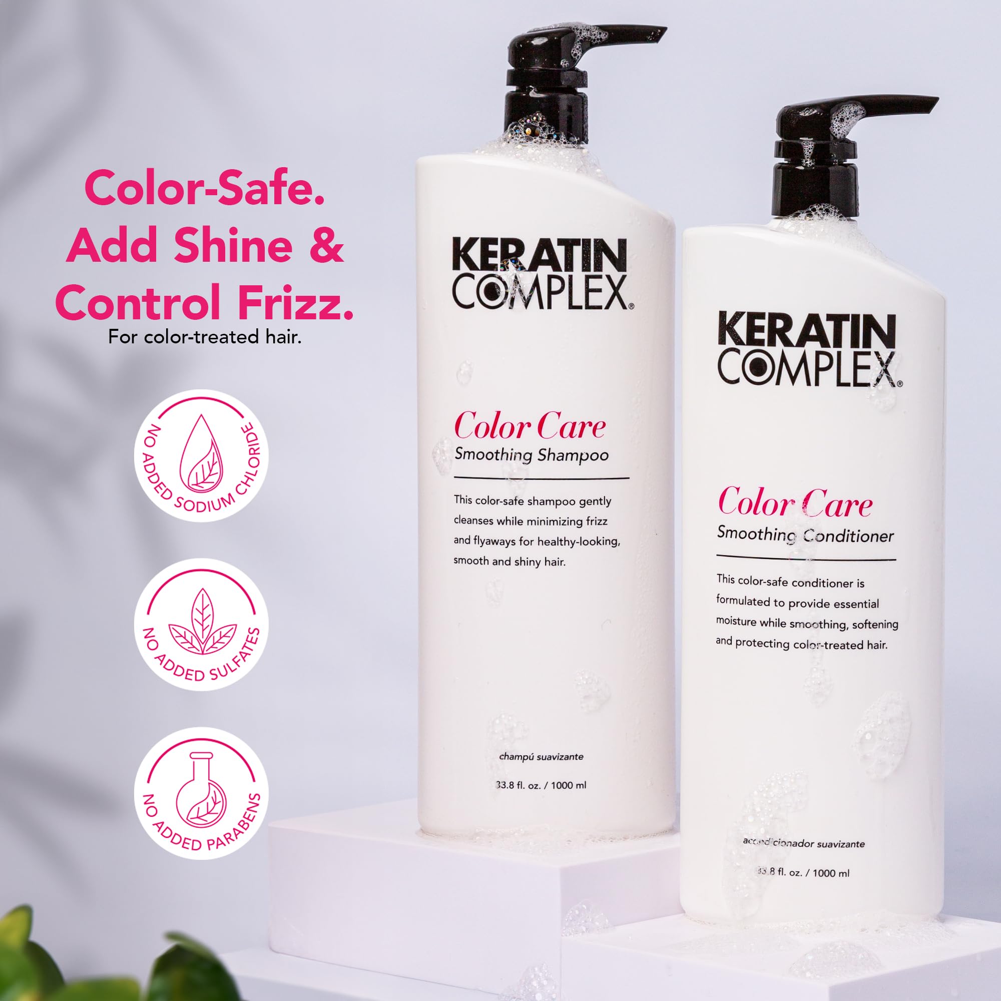 Keratin Complex shampoo pump dispensing gentle lather for color protection