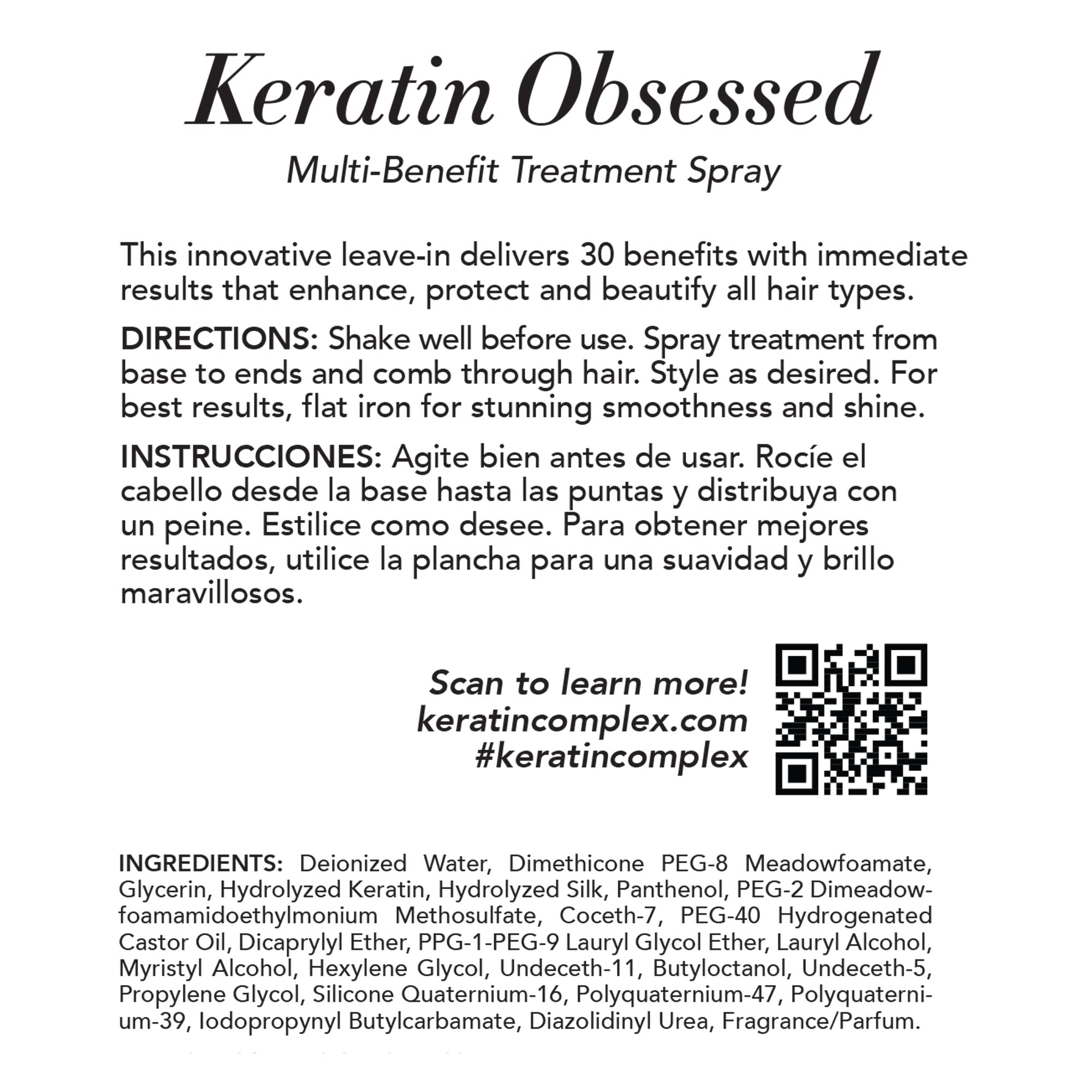 Keratin Complex mist spraying from bottle, demonstrating even application and protection