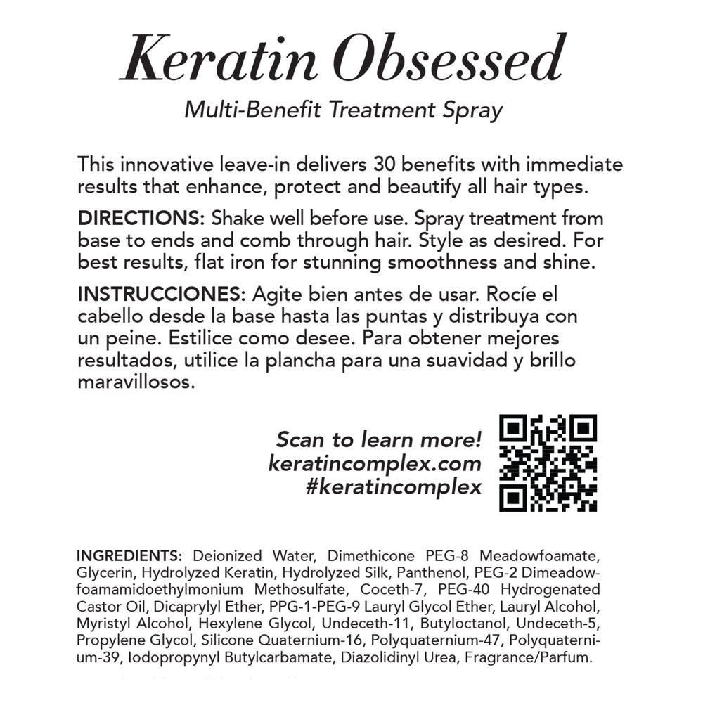 Keratin Complex mist spraying from bottle, demonstrating even application and protection