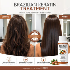 KERATIN RESEARCH label close-up highlighting keratin and argan oil blend