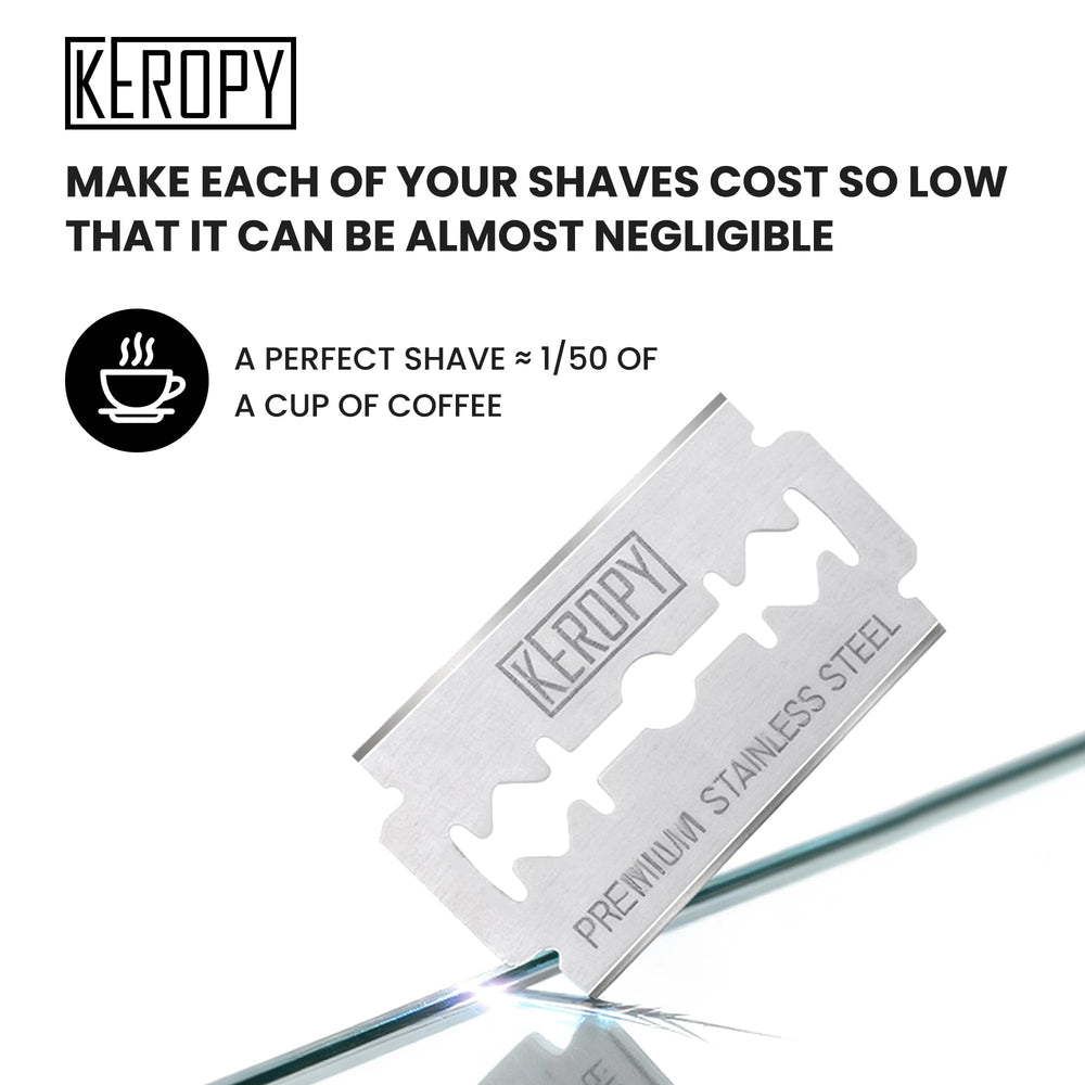 Keropy blades next to ruler showing size and consistent fit