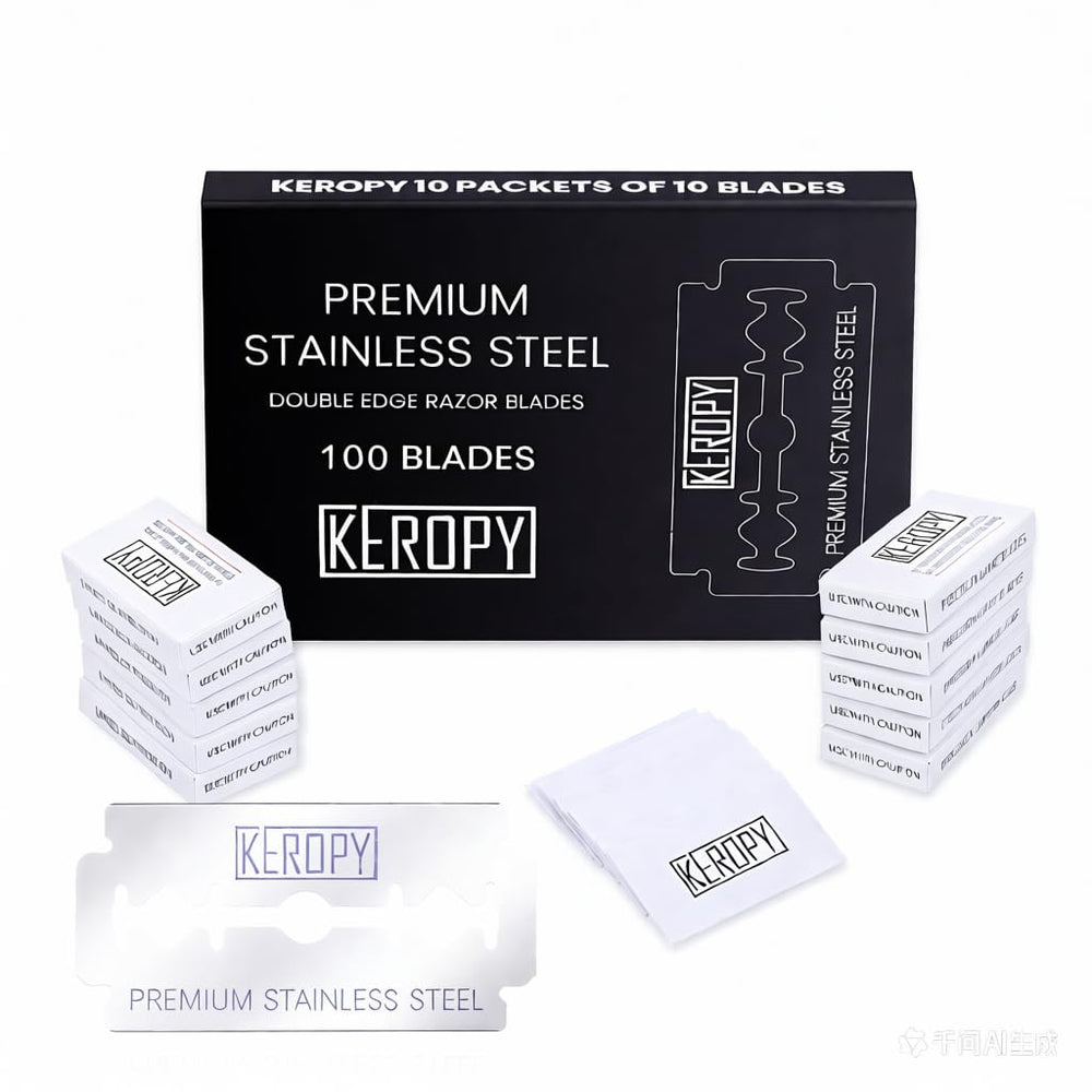Keropy front packaging showing 100 blades and hygiene benefit