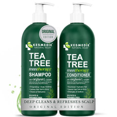 KESMEDIK front packaging showing the shampoo and conditioner duo and clear benefits