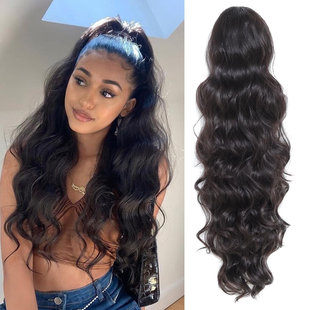 KETHBE ponytail front packaging showing secure clips and natural black benefit easy styling