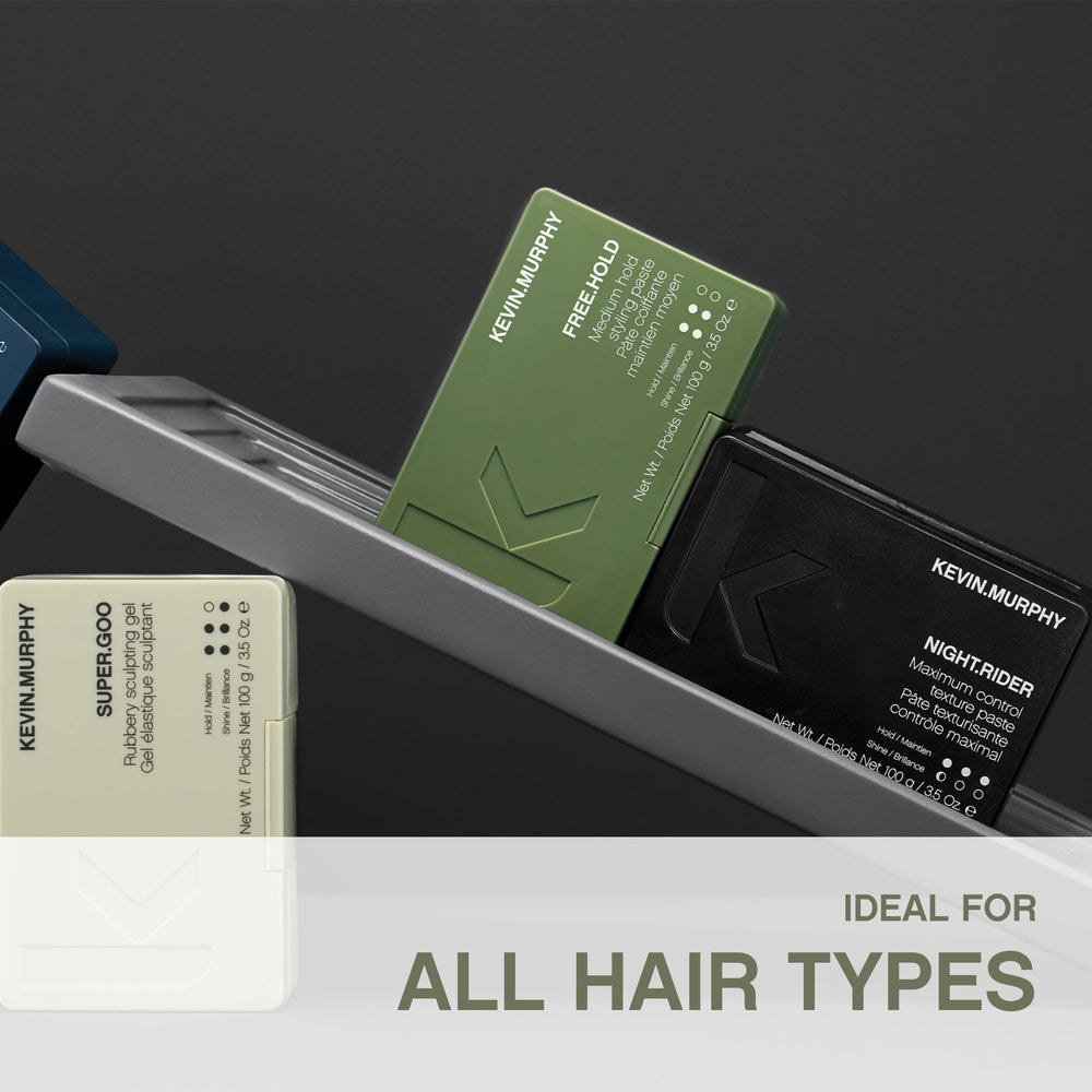 KEVIN.MURPHY FREE.HOLD label close-up highlighting ingredients and product claims