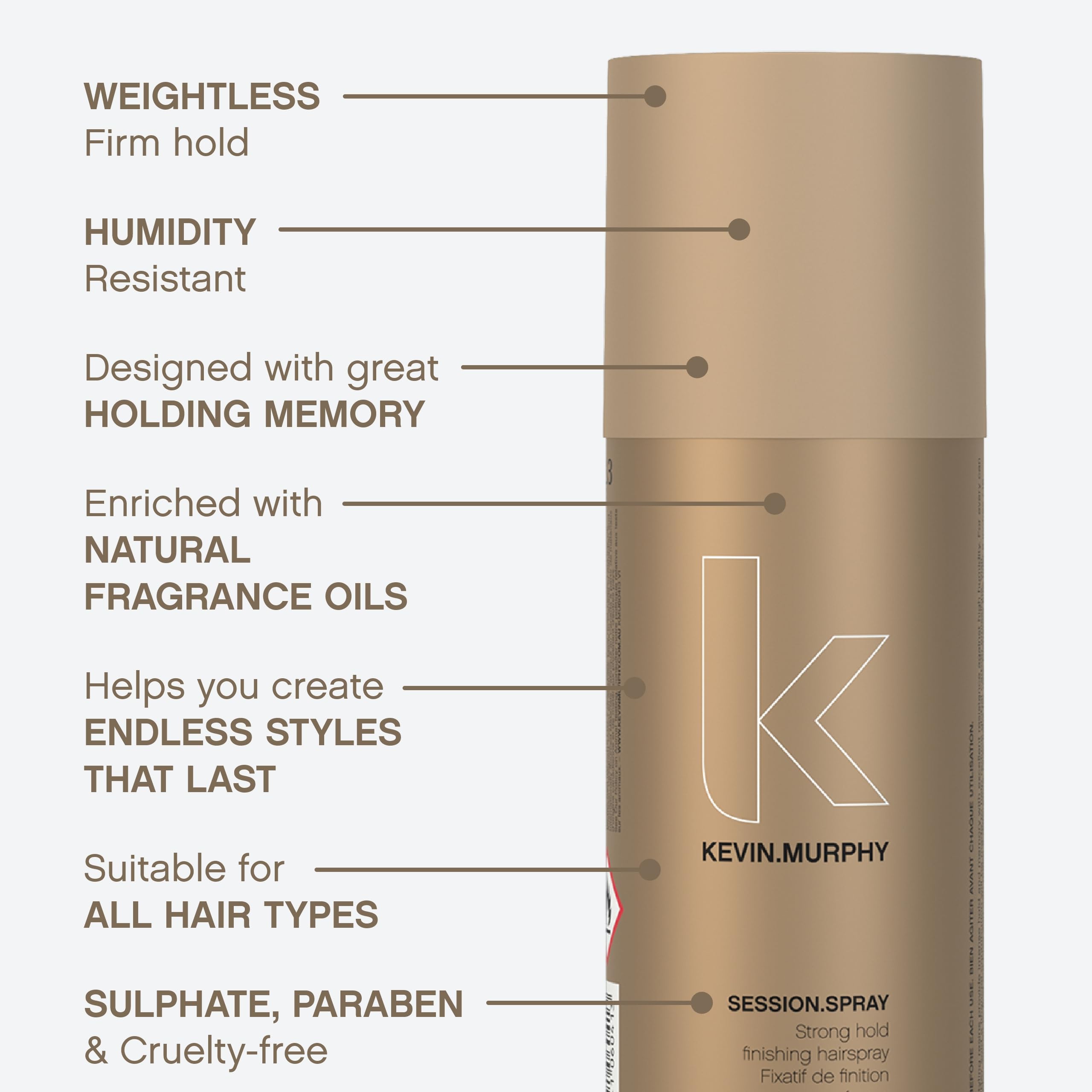KEVIN.MURPHY spray mist over styled hair demonstrating humidity resistance