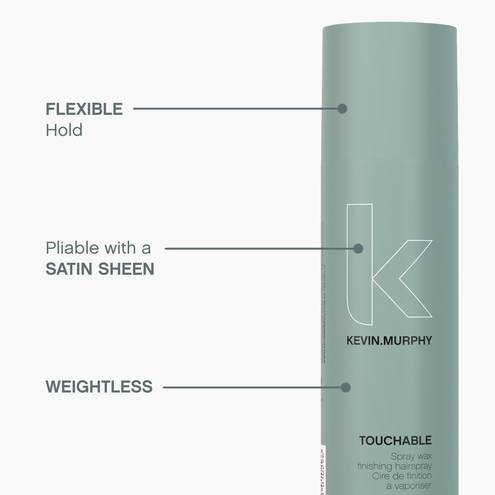 KEVIN.MURPHY bottle held in hand showing 8.4 fl oz scale and travel-friendly benefit