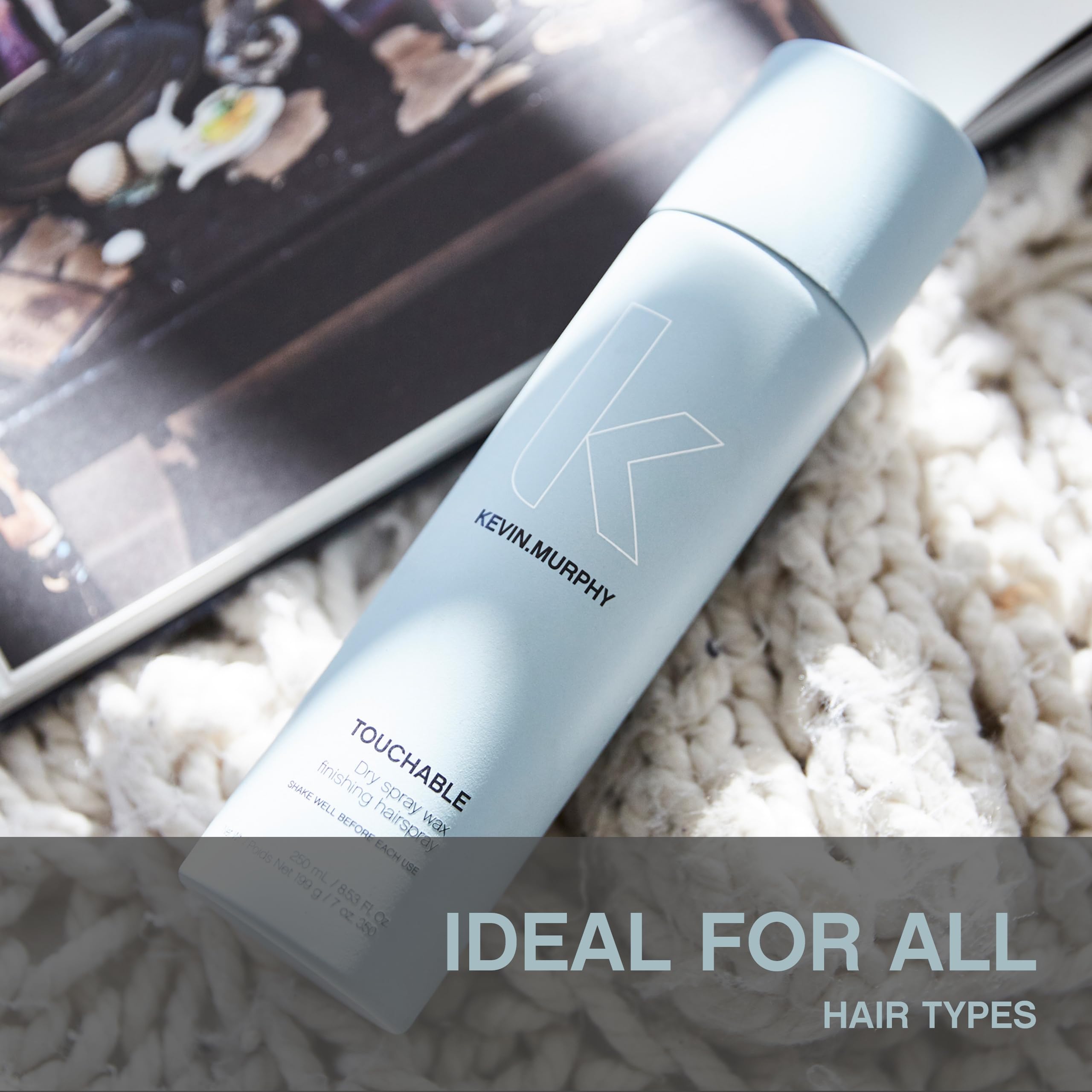 KEVIN.MURPHY TOUCHABLE staged on bathroom counter for everyday styling convenience