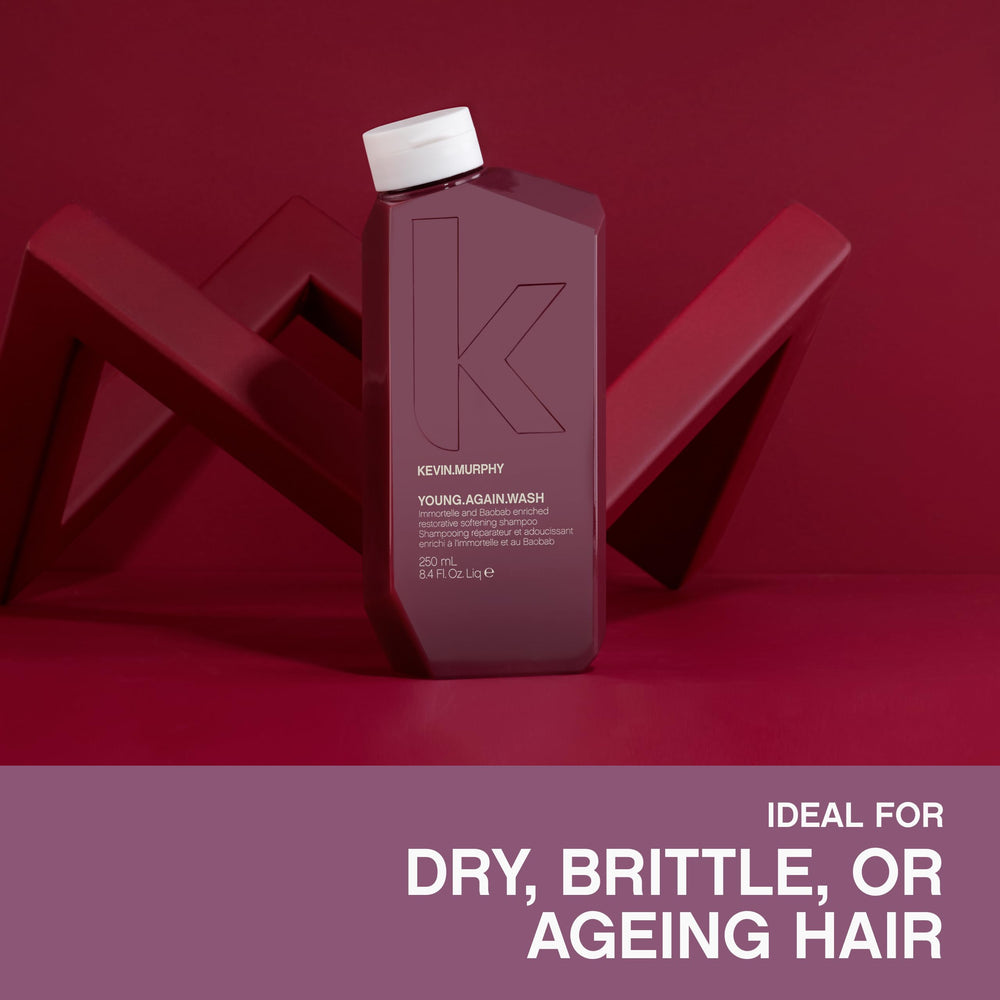KEVIN.MURPHY bottle in shower being applied to hair, showing easy coverage