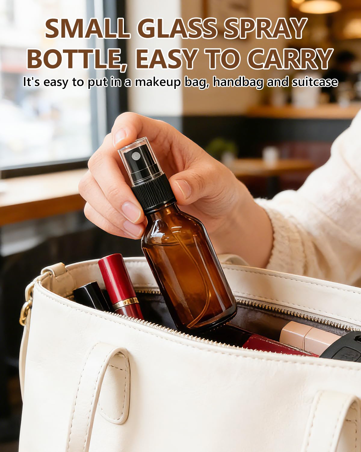 KEYWING bottle held in hand showing compact size for easy portability