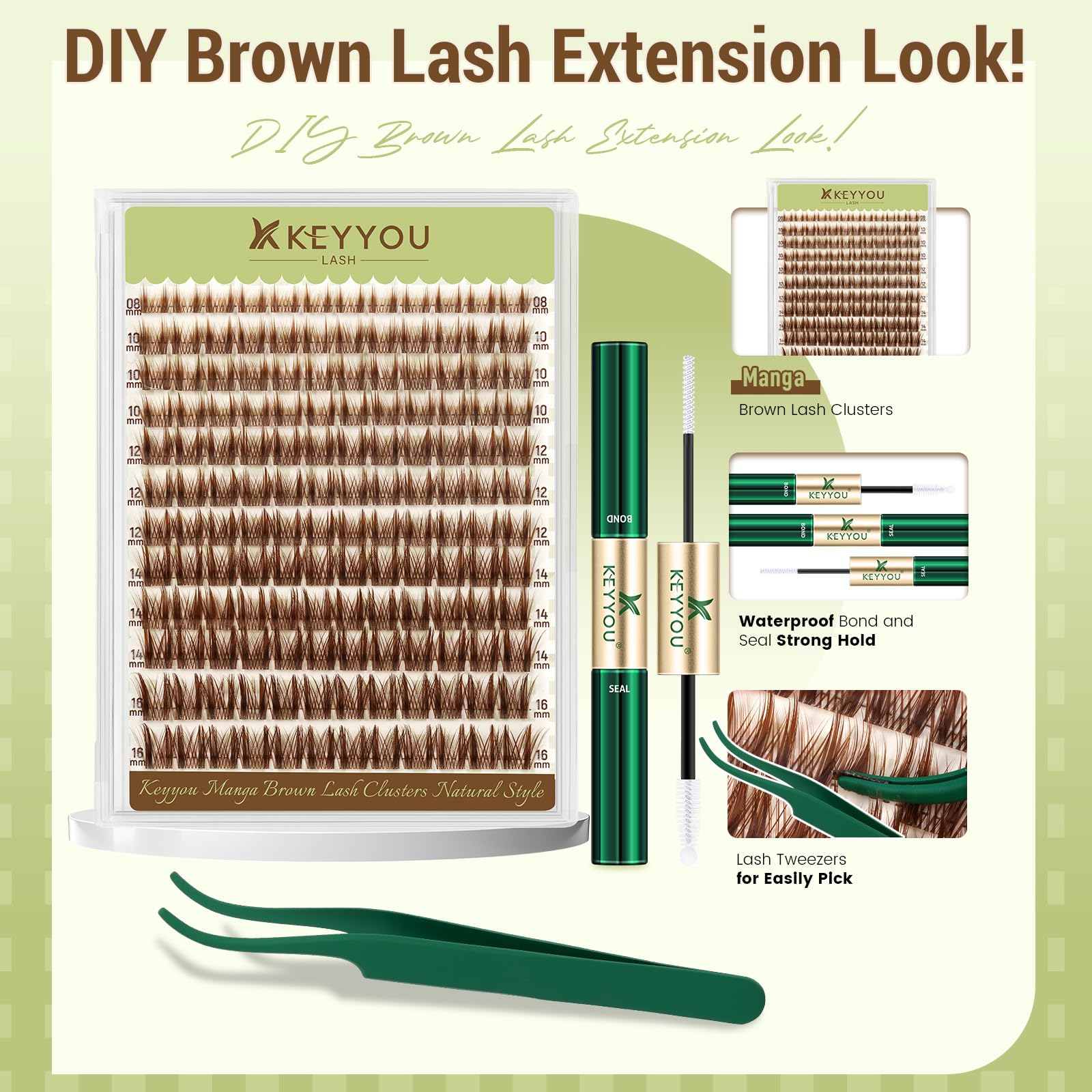 KEYYOU close-up of brown cluster lashes highlighting natural softness
