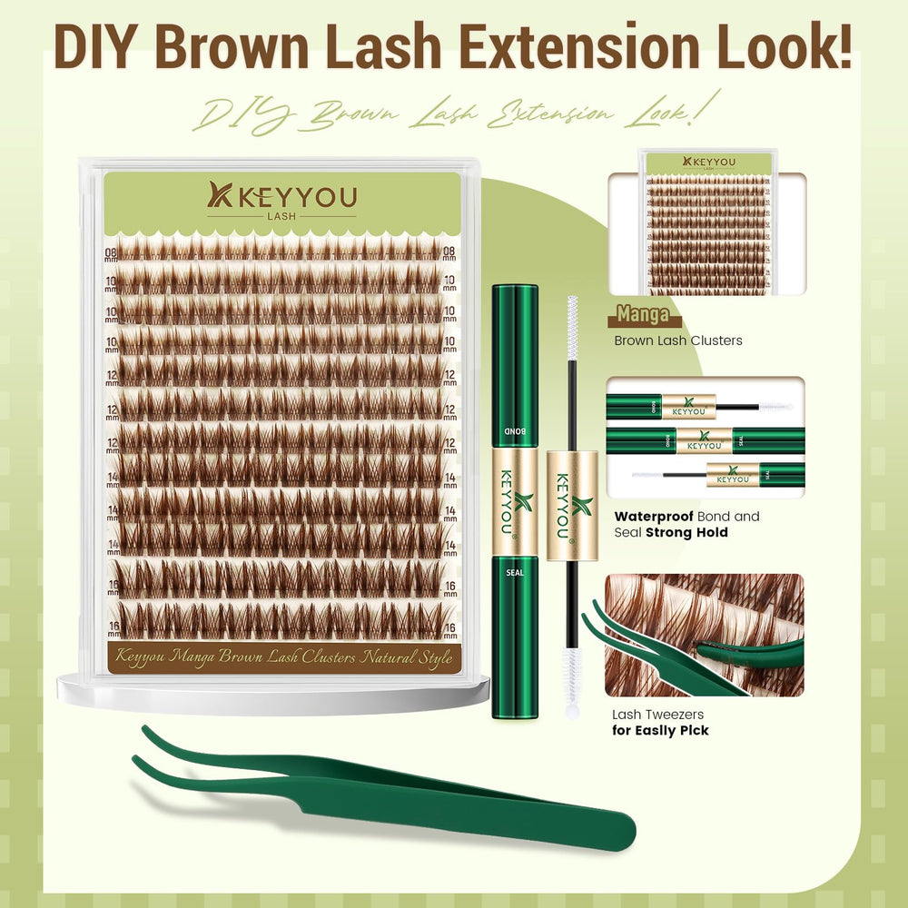 KEYYOU close-up of brown cluster lashes highlighting natural softness