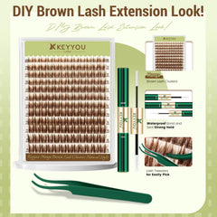 KEYYOU close-up of brown cluster lashes highlighting natural softness