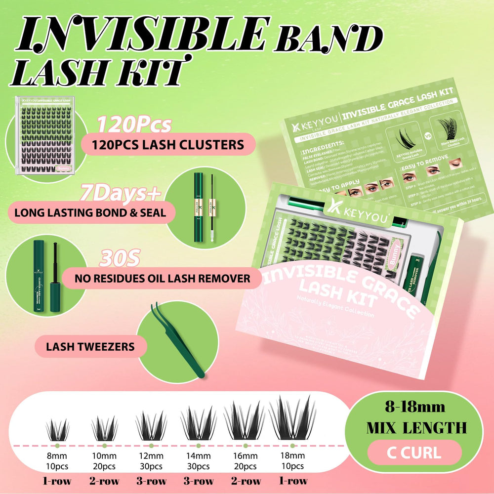 KEYYOU close-up of ultra-thin transparent lash cluster highlighting seamless blend